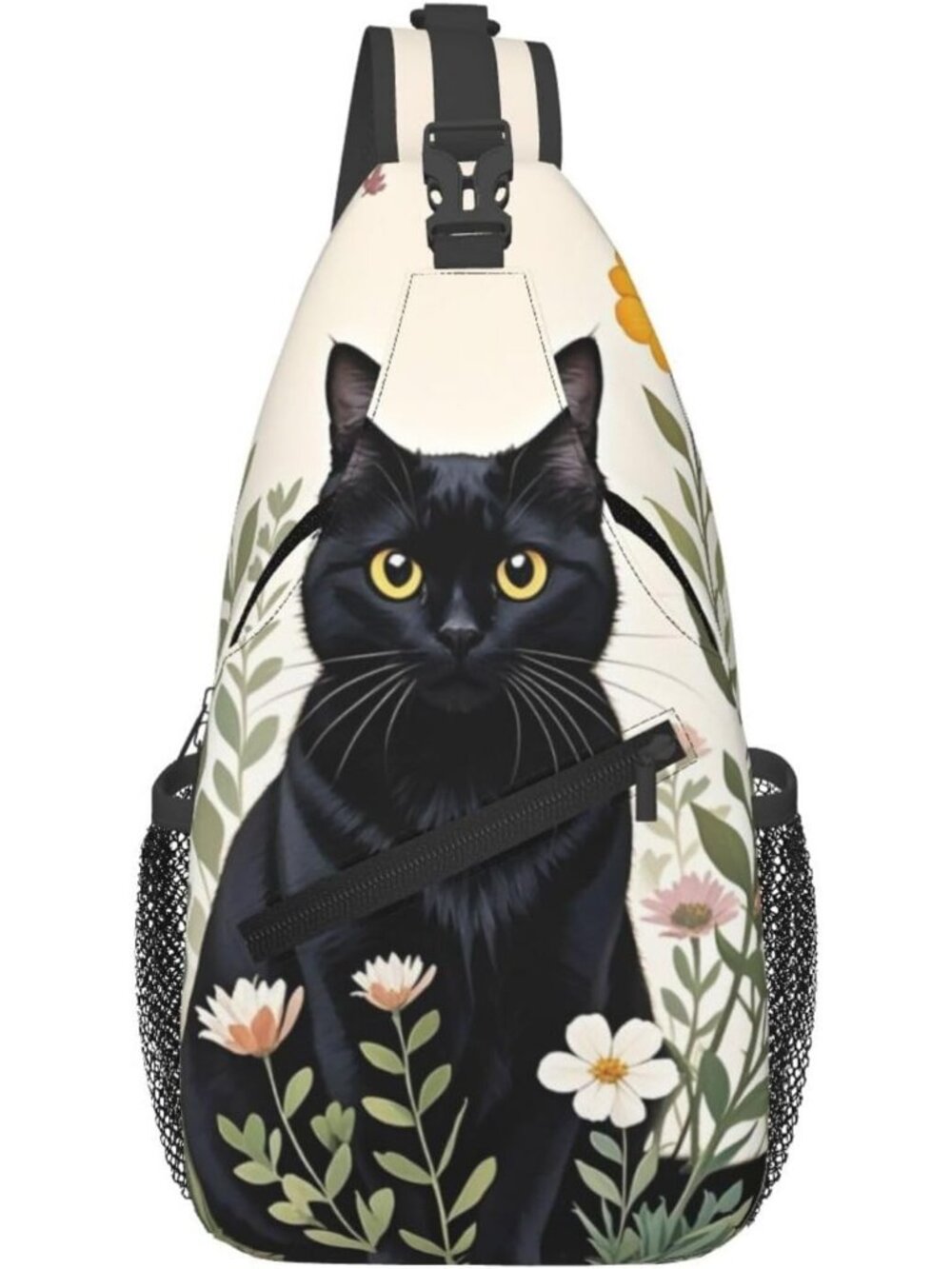 Unisex Black White Gothic Skull Cat Sling Backpack Shoulder Chest Crossbody Bag
